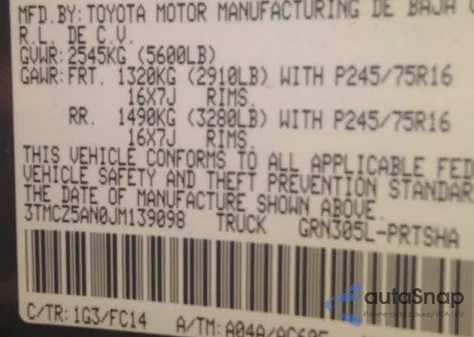 2018 Toyota Tacoma Sr/Sr5/Trd Sport z USA, uszkodzony, nr VIN 3TMCZ5AN0JM139098